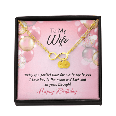 To My Wife Love You to Moon Birthday Infinity Bracelet With Initial Charms - Infinity Bracelet
