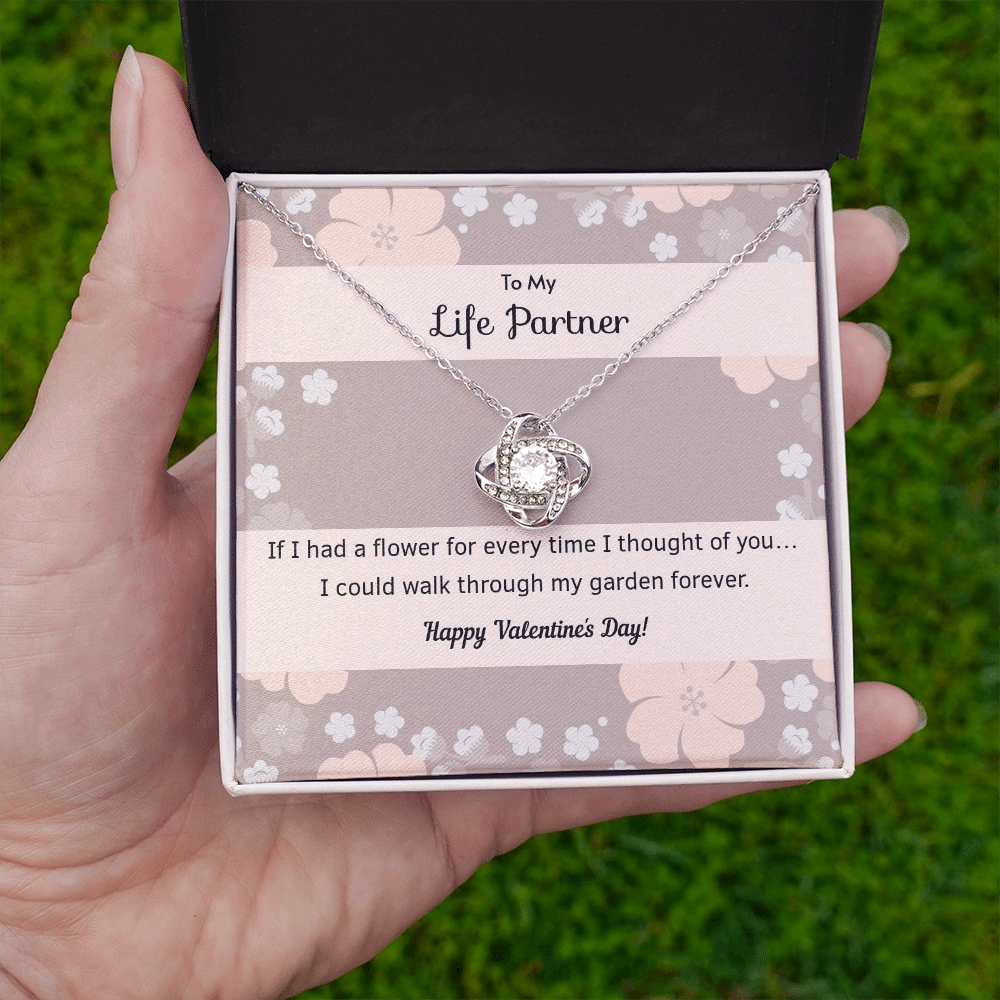 To My Wife Flower to My Life Partner Love Knot Message Card - Luxury Love Knot Necklace Meanful Gift Idea For Her/Him