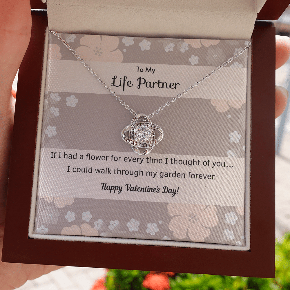 To My Wife Flower to My Life Partner Love Knot Message Card - Luxury Love Knot Necklace Meanful Gift Idea For Her/Him