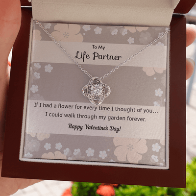To My Wife Flower to My Life Partner Love Knot Message Card - Luxury Love Knot Necklace Meanful Gift Idea For Her/Him