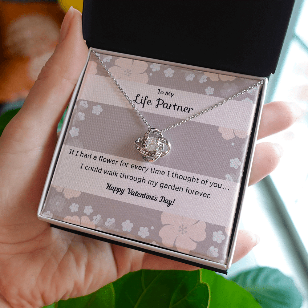 To My Wife Flower to My Life Partner Love Knot Message Card - Luxury Love Knot Necklace Meanful Gift Idea For Her/Him