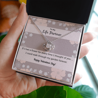 To My Wife Flower to My Life Partner Love Knot Message Card - Luxury Love Knot Necklace Meanful Gift Idea For Her/Him