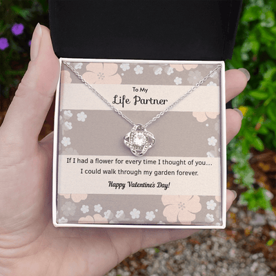 To My Wife Flower to My Life Partner Love Knot Message Card - Luxury Love Knot Necklace Meanful Gift Idea For Her/Him