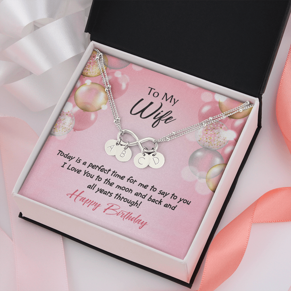 To My Wife Love You to Moon Birthday Infinity Bracelet With Initial Charms - Infinity Bracelet