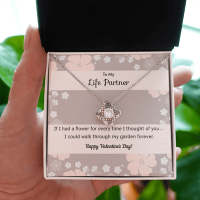 To My Wife Flower to My Life Partner Love Knot Message Card - Luxury Love Knot Necklace Meanful Gift Idea For Her/Him