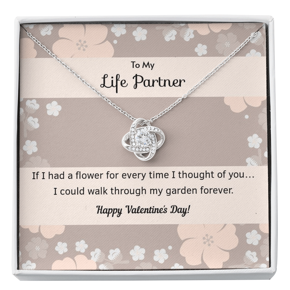 To My Wife Flower to My Life Partner Love Knot Message Card - Luxury Love Knot Necklace Meanful Gift Idea For Her/Him