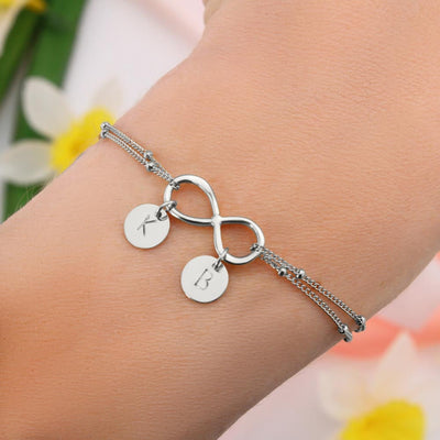 To My Wife Love You to Moon Birthday Infinity Bracelet With Initial Charms - Infinity Bracelet
