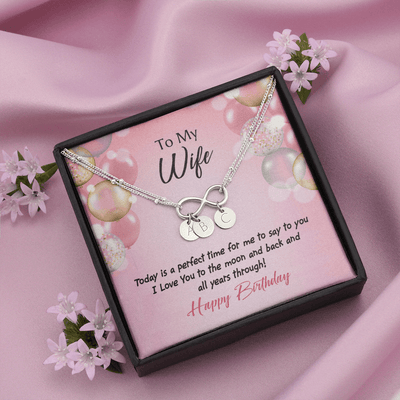 To My Wife Love You to Moon Birthday Infinity Bracelet With Initial Charms - Infinity Bracelet