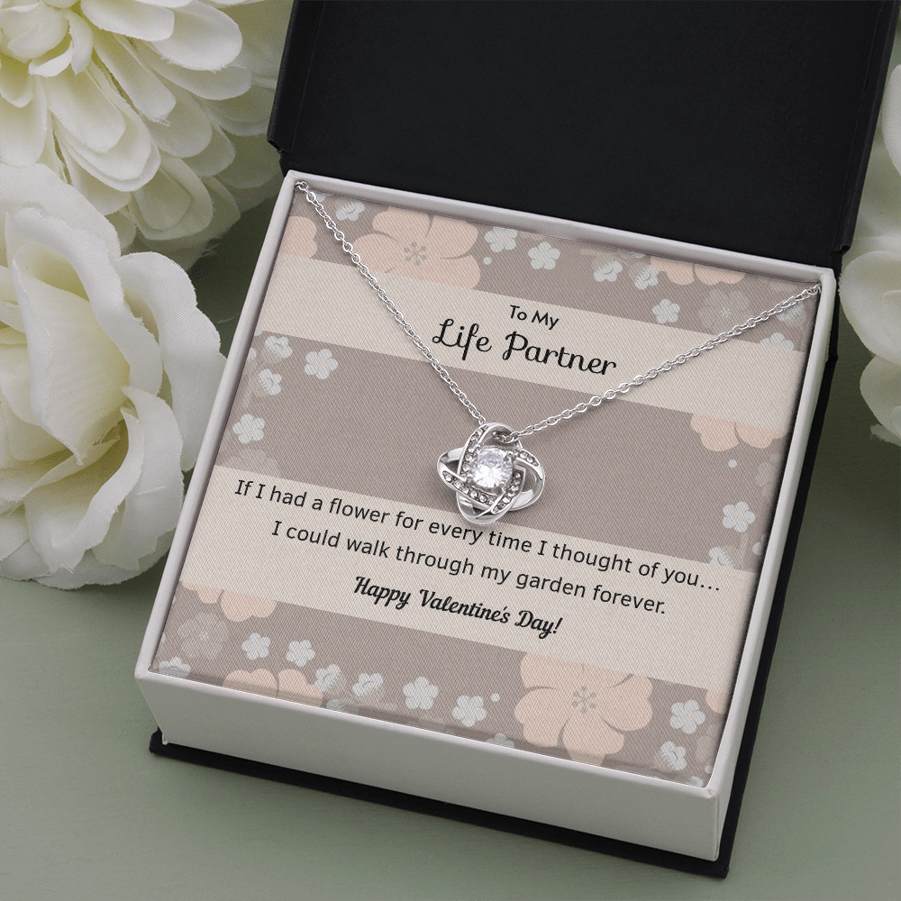 To My Wife Flower to My Life Partner Love Knot Message Card - Luxury Love Knot Necklace Meanful Gift Idea For Her/Him