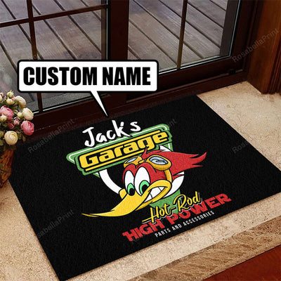 Personalized Hot Rod Garage Woodpecker Door Mat 08997 Indoor Outdoor Floor Mat Door Mats