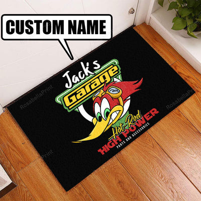 Personalized Hot Rod Garage Woodpecker Door Mat 08997 Indoor Outdoor Floor Mat Door Mats