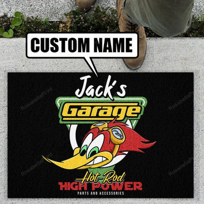 Personalized Hot Rod Garage Woodpecker Door Mat 08997 Indoor Outdoor Floor Mat Door Mats