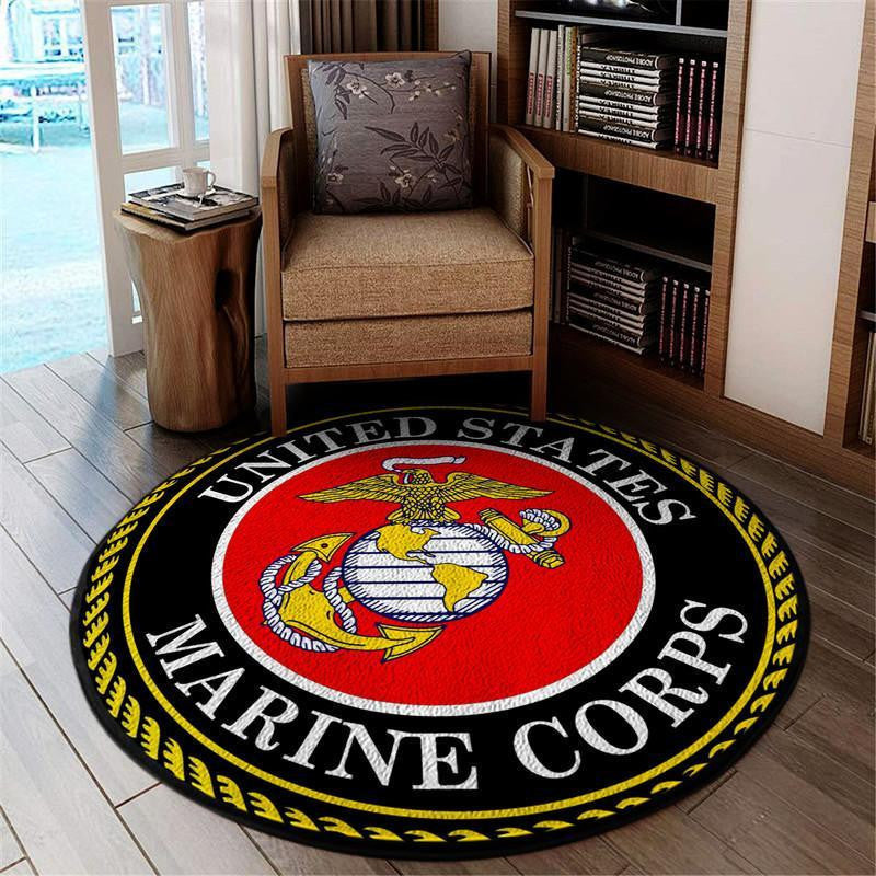 U.S. Marine Round Rug - Washable Outdoor Floor Mat