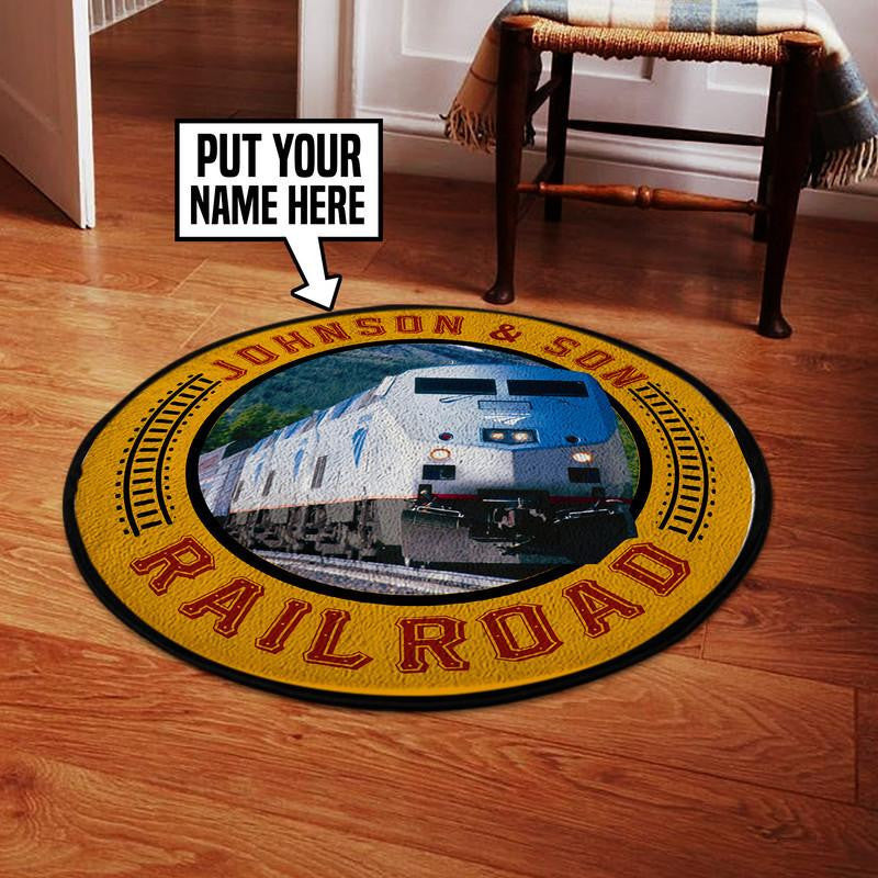 Personalized Railway Railroad Round Rug - Living Room Circle Mat