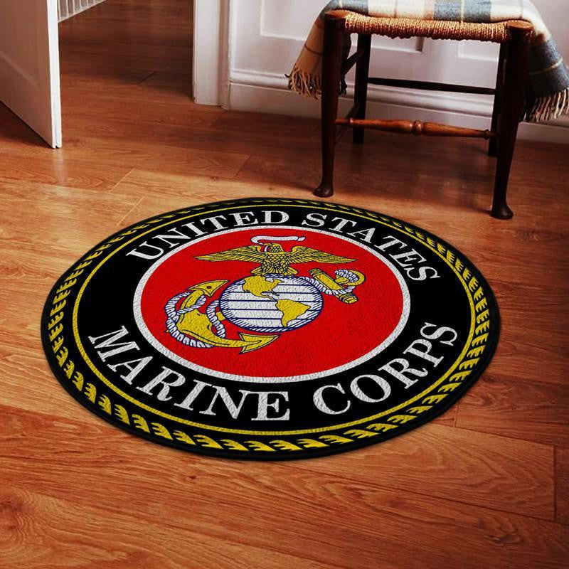 U.S. Marine Round Rug - Washable Outdoor Floor Mat
