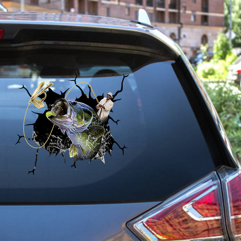 Bass Fishing Black Men Crack Decal, Funny Car Sticker For Window & Bumper