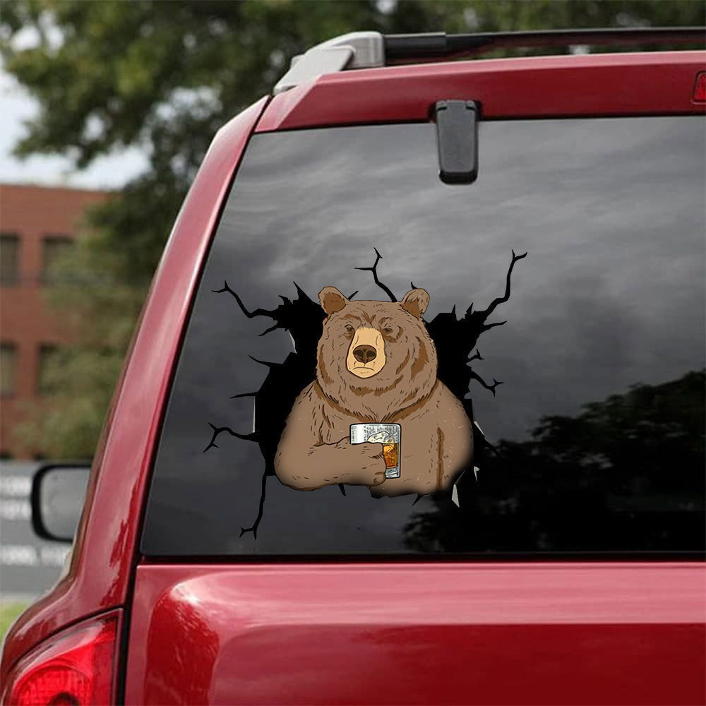 Bear Camping Crack Sticker, Funny Car Decal For Window & Bumper