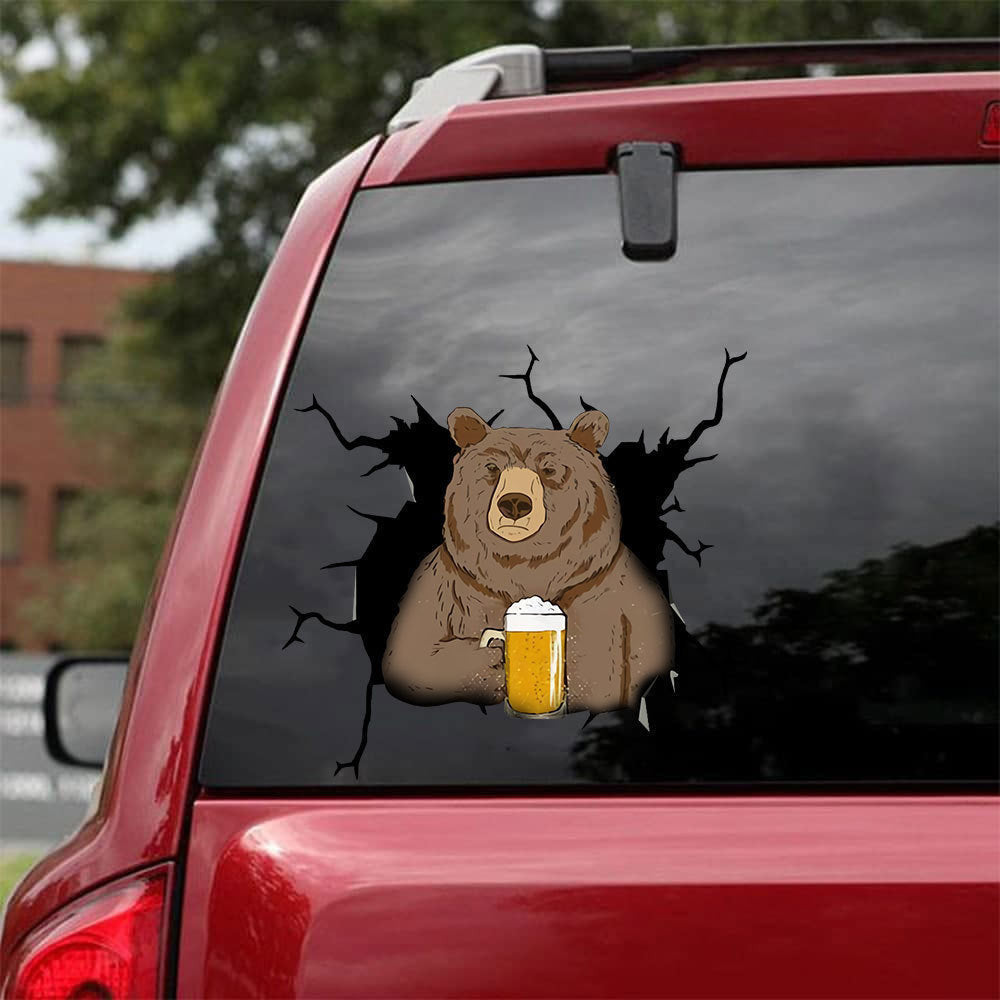 Bear Camping Crack Sticker, Funny Car Decal For Window & Bumper