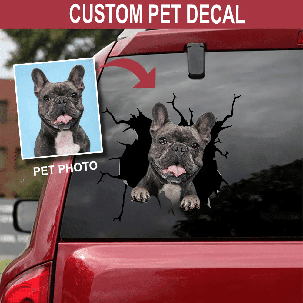 Personalized Your Pet French Bulldog Crack Decal, Funny Car Sticker For Window & Bumper