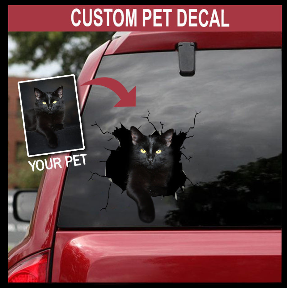 Personalized Your Pet Black Cats Crack Sticker, Funny Car Decal For Window & Bumper