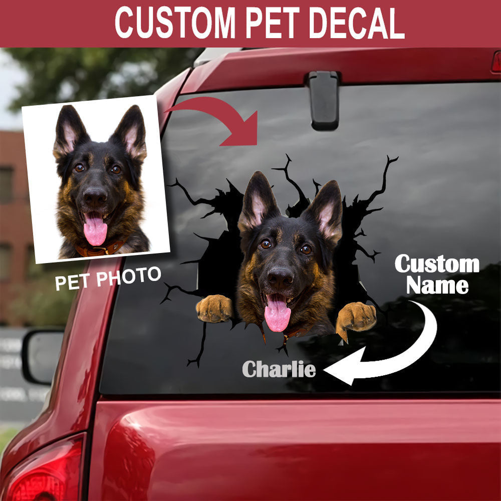 Personalized Your Pet German Shepherd Crack Decal, Funny Car Sticker For Window & Bumper
