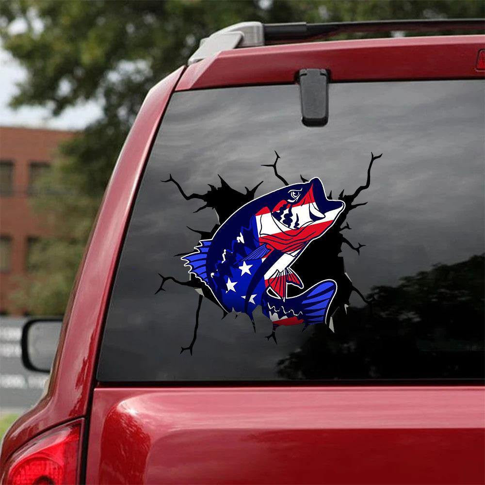 Bass Fishing Crack Decal, Funny Car Sticker For Window & Bumper