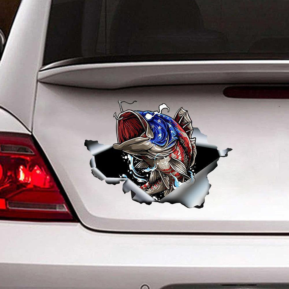 Bass Fishing Crack Sticker, Funny Car Decal For Window & Bumper