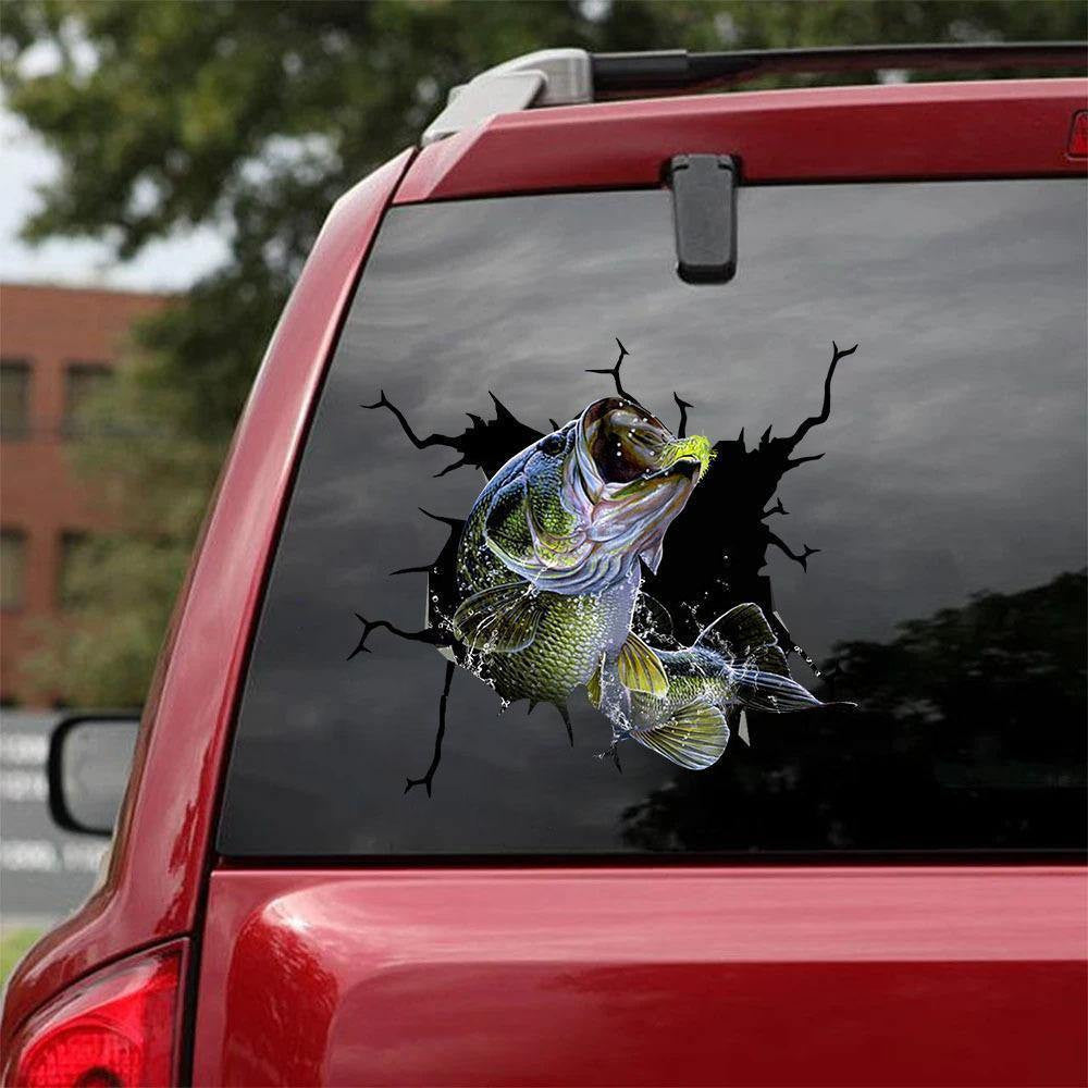 Bass Fishing Crack Decal, Funny Car Sticker For Window & Bumper