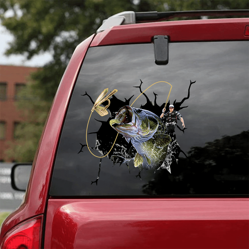 Bass Fishing Men Crack Decal, Funny Car Sticker For Window & Bumper