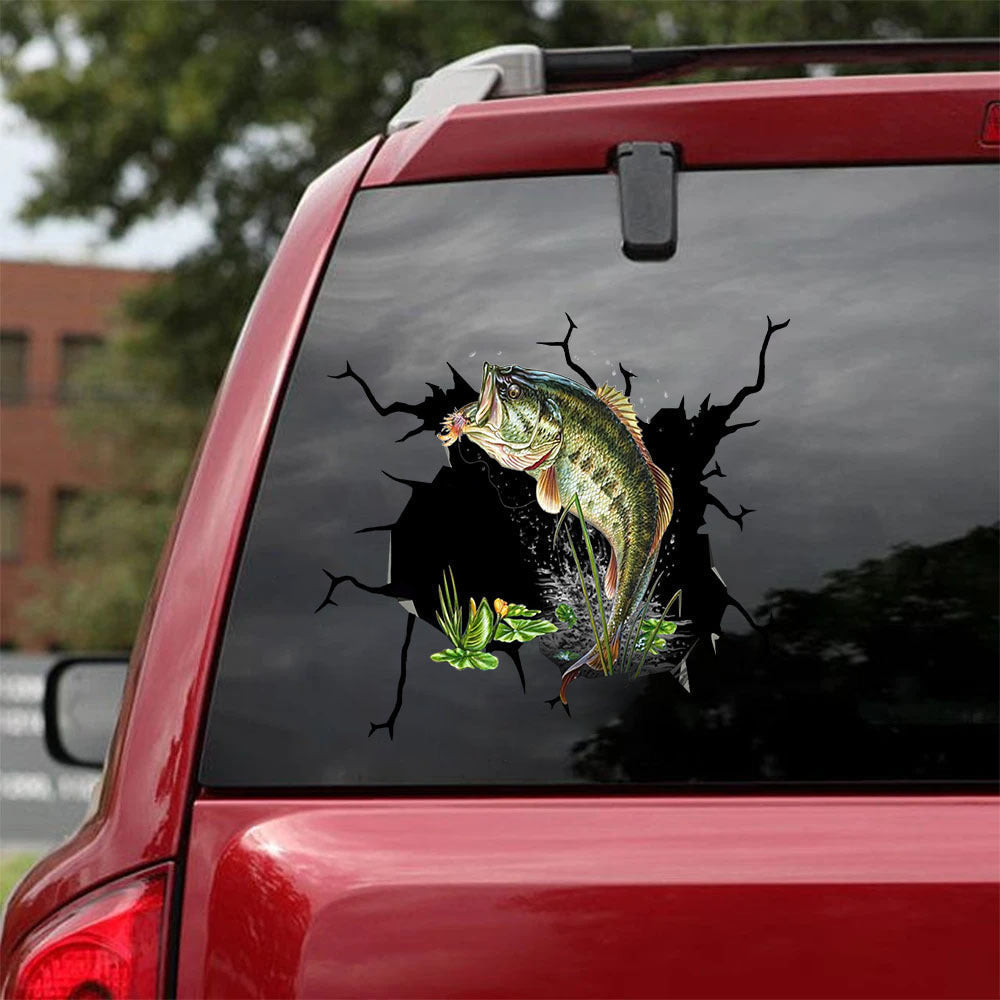 Bass Fishing Crack Sticker, Funny Car Decal For Window & Bumper