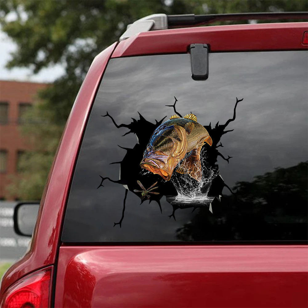 Bass Fishing Crack Decal, Funny Car Sticker For Window & Bumper