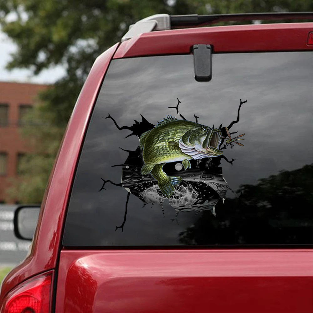 Bass Fishing Crack Sticker, Funny Car Decal For Window & Bumper