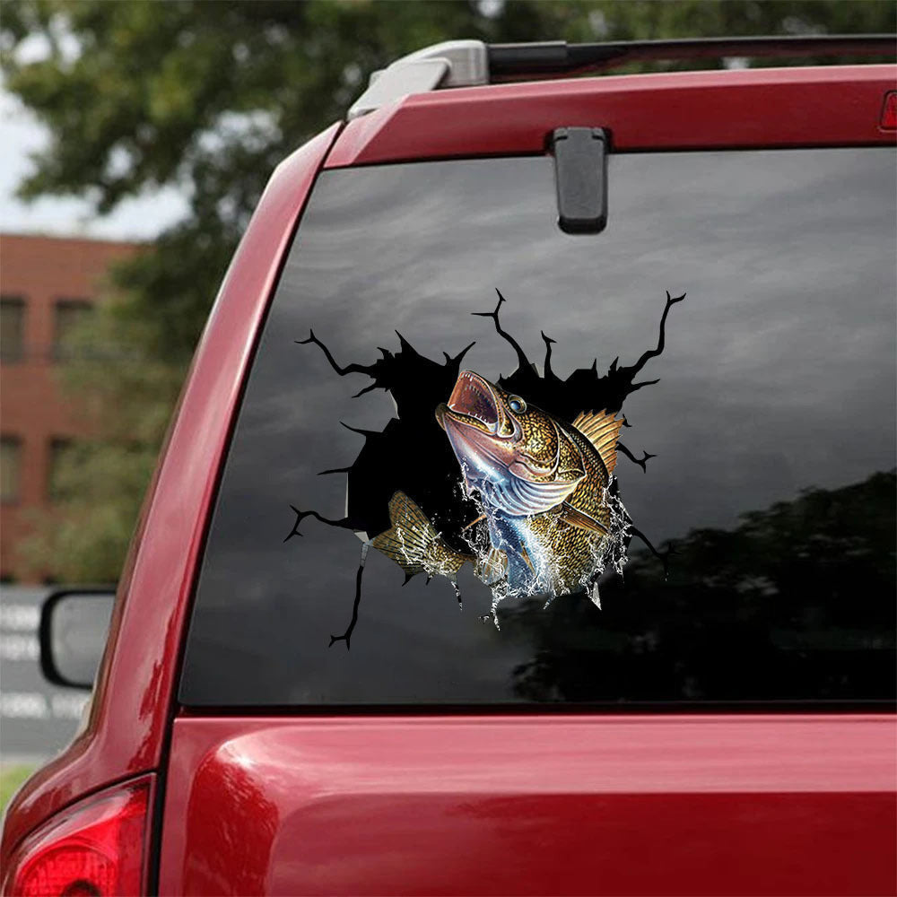 Walleye Fishing Crack Sticker, Funny Car Decal For Window & Bumper