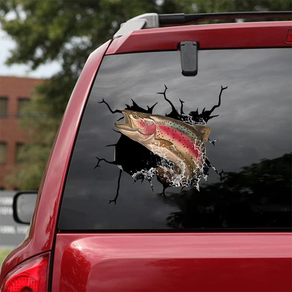 Trout Fishing Crack Decal, Funny Car Sticker For Window & Bumper