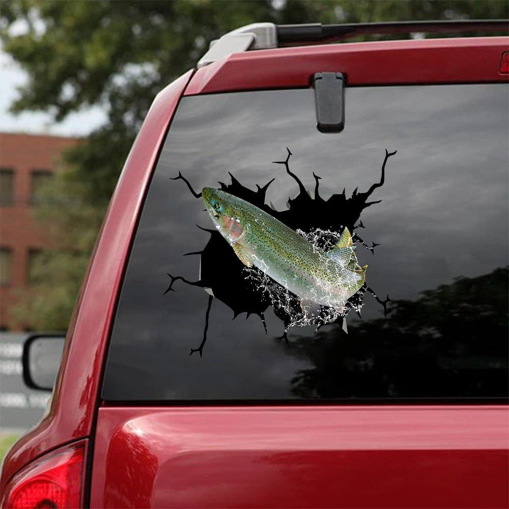 Trout Fishing Crack Decal, Funny Car Sticker For Window & Bumper