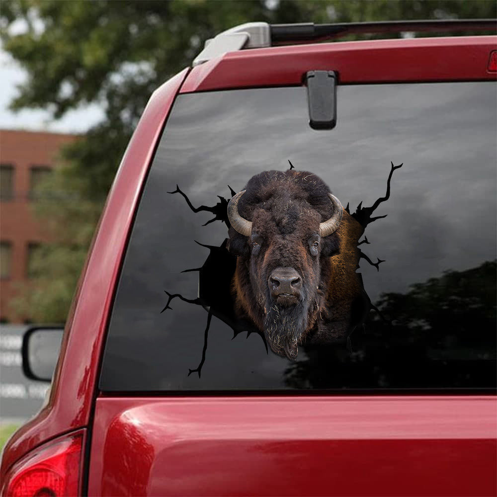 Bison Cow Crack Decal, Funny Car Sticker For Window & Bumper