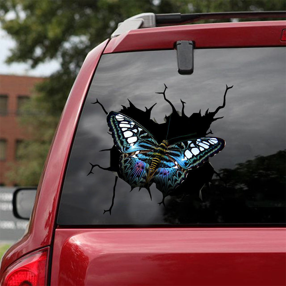Blue Clipper Butterfly Crack Decal, Funny Car Sticker For Window & Bumper
