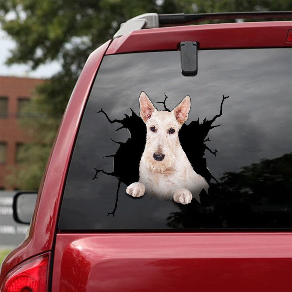 Scottish Terrier Dogs Crack Sticker, Funny Car Decal For Window & Bumper