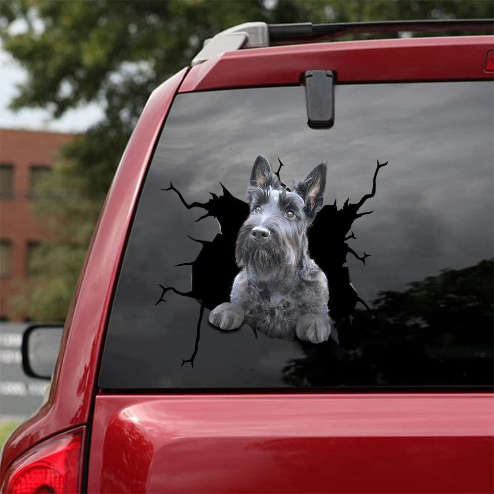 Scottish Terrier Dogs Crack Sticker, Funny Car Decal For Window & Bumper