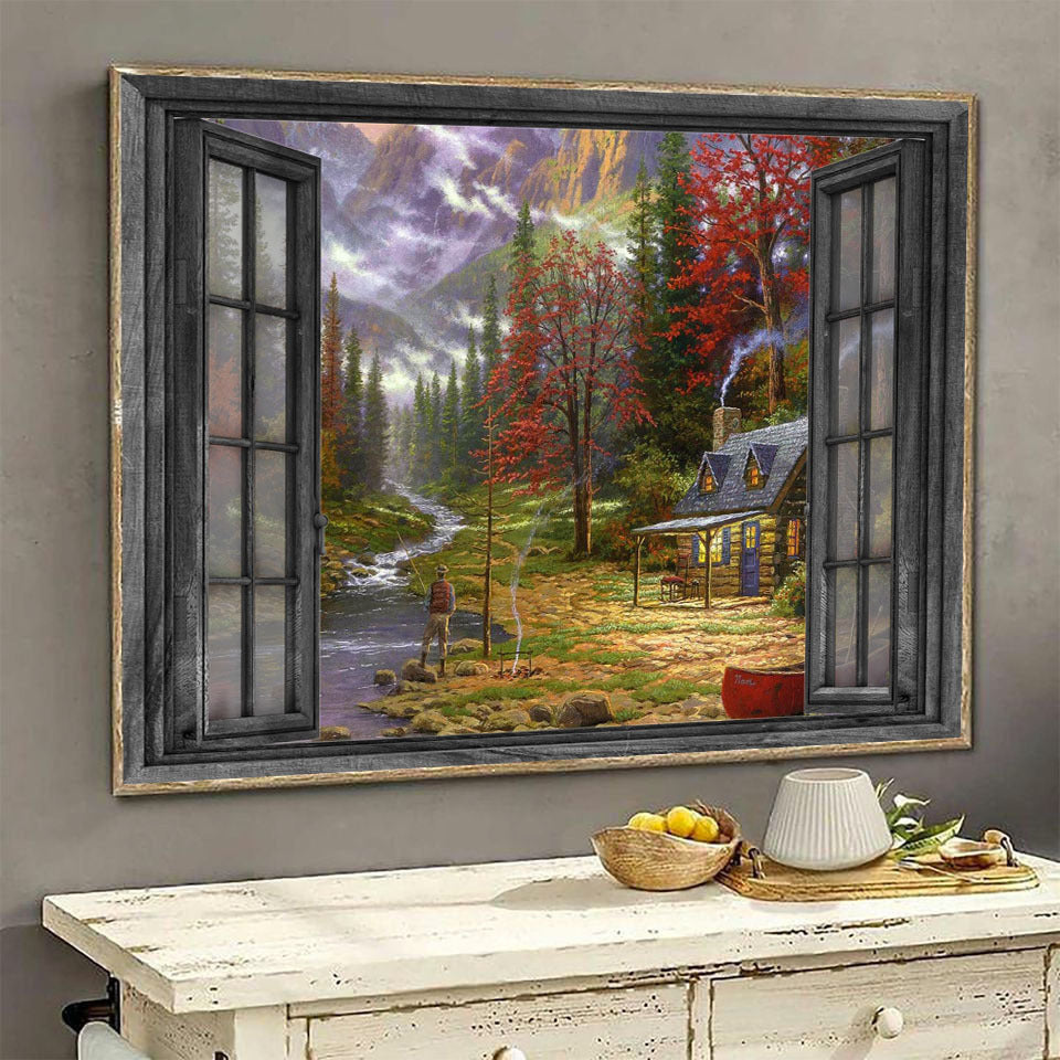 Fishing 3D Window View Wall Decal, Peel And Stick Wall Mural