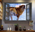 Wolf Couple 3D Window View Wall Decal, Peel And Stick Wall Mural