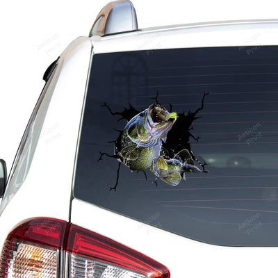 Bass Fishing Crack Decal, Funny Car Sticker For Window & Bumper