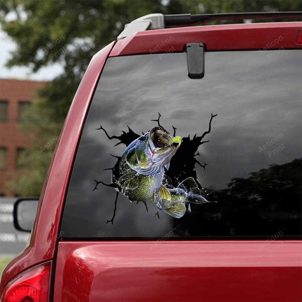 Bass Fishing Crack Decal, Funny Car Sticker For Window & Bumper