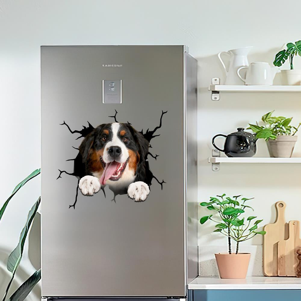 Bernese Mountain Dogs Crack Decal, Funny Car Sticker For Window & Bumper