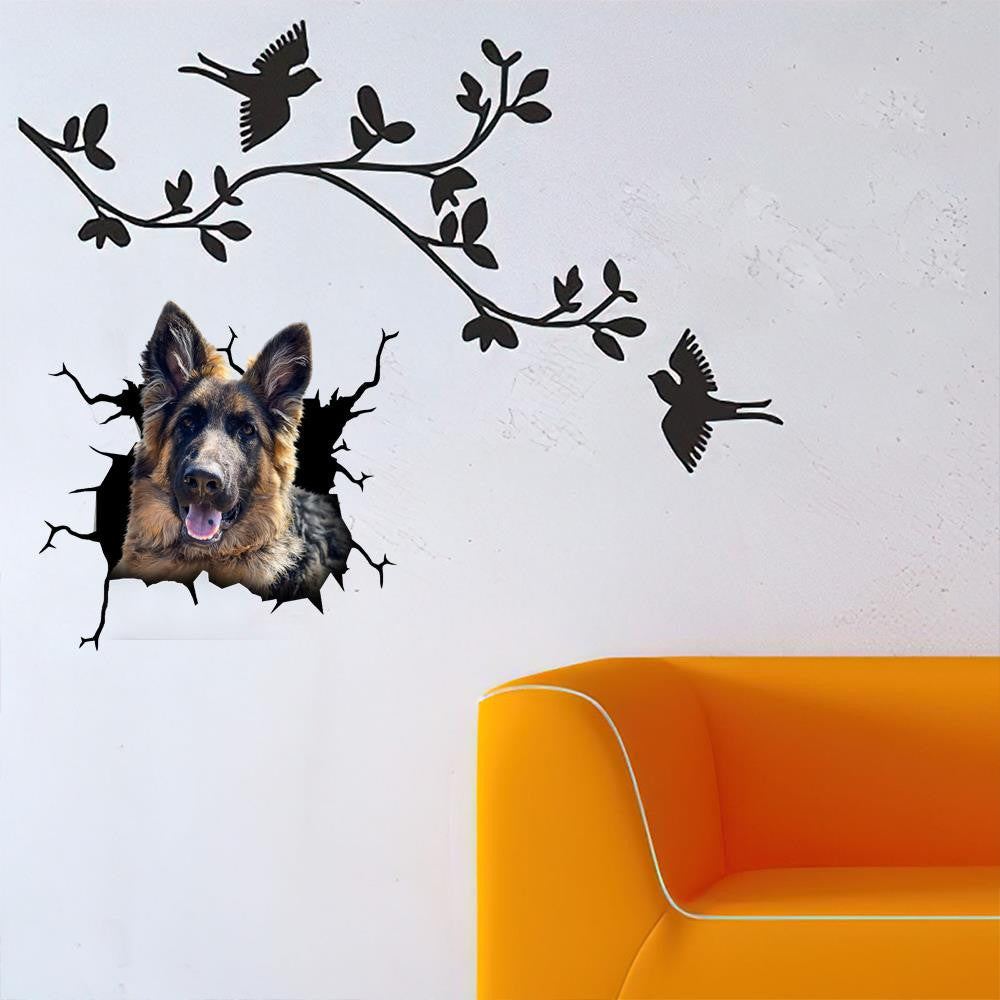 German Shepherd Dog Breeds Dogs Crack Sticker, Funny Car Decal For Window & Bumper