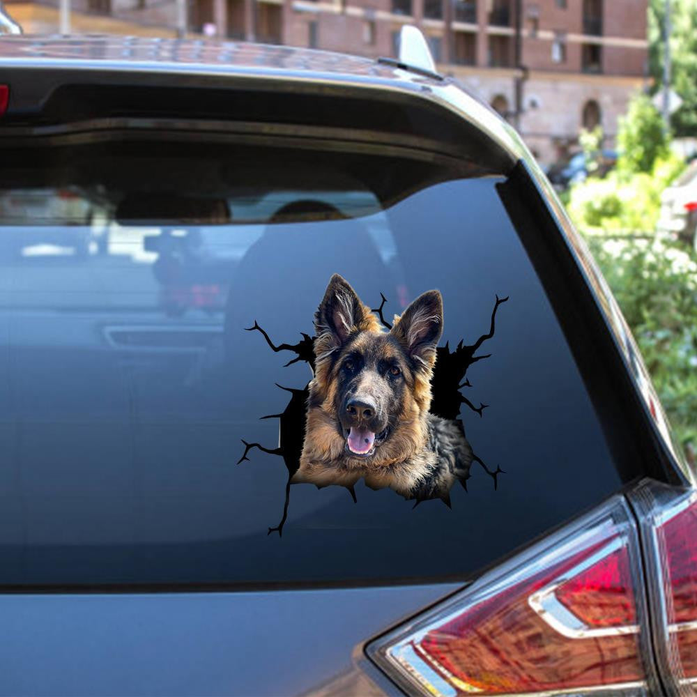 German Shepherd Dog Breeds Dogs Crack Sticker, Funny Car Decal For Window & Bumper