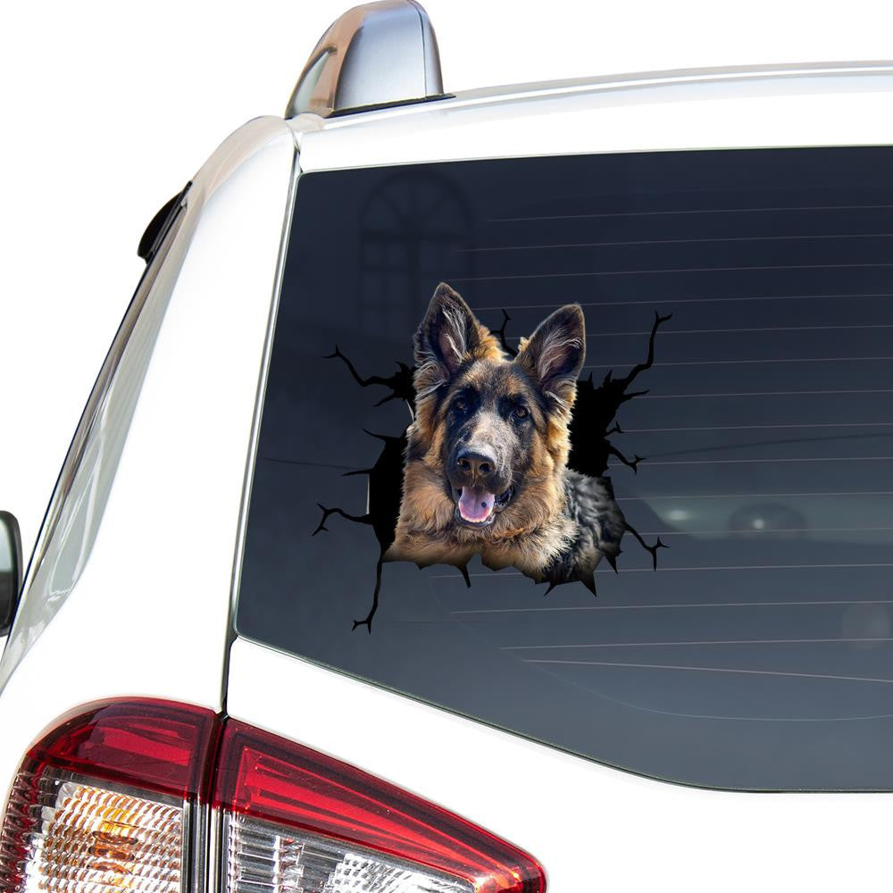 German Shepherd Dog Breeds Dogs Crack Sticker, Funny Car Decal For Window & Bumper