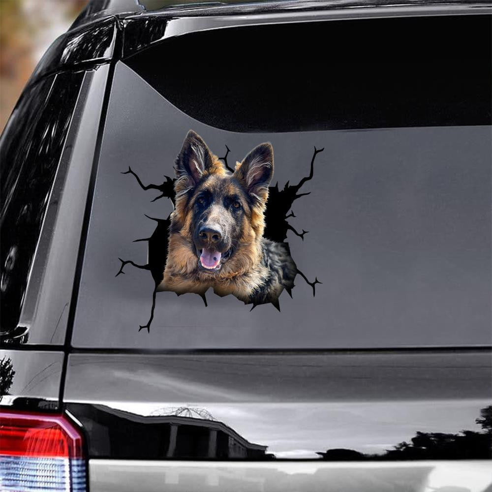 German Shepherd Dog Breeds Dogs Crack Sticker, Funny Car Decal For Window & Bumper