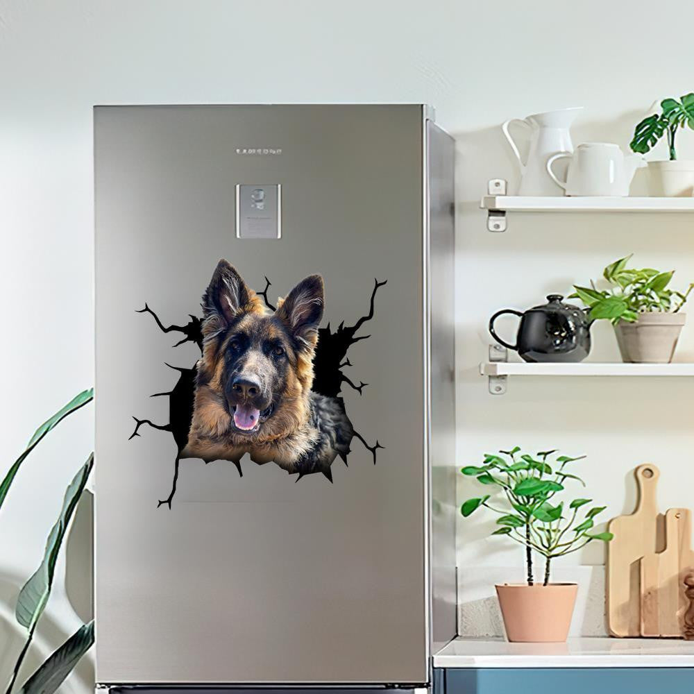 German Shepherd Dog Breeds Dogs Crack Sticker, Funny Car Decal For Window & Bumper