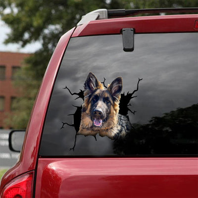 German Shepherd Dog Breeds Dogs Crack Sticker, Funny Car Decal For Window & Bumper